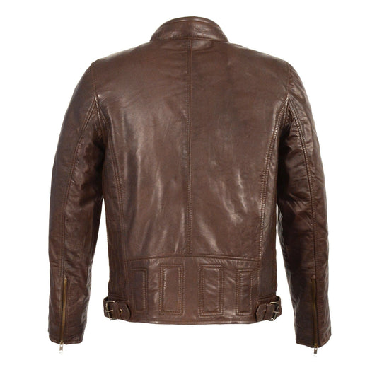 Milwaukee Leather SFM1835 Men's Brown ‘Cafe Racer’ Leather Jacket with Snap Button Collar