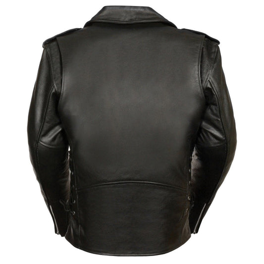 Milwaukee Leather SH1011TALL Black Classic Brando Motorcycle Jacket for Men Made of Cowhide Leather w/ Side Lacing