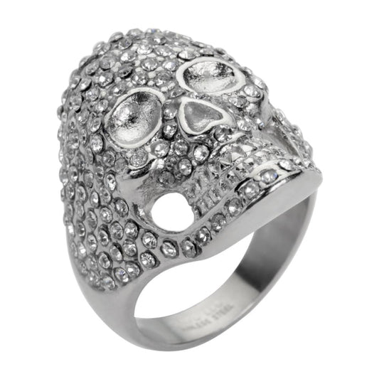 SK1065 Ladies Bling Covered Skull Imitation Diamond Ring Stainless Steel Motorcycle Jewelry Size 5-9