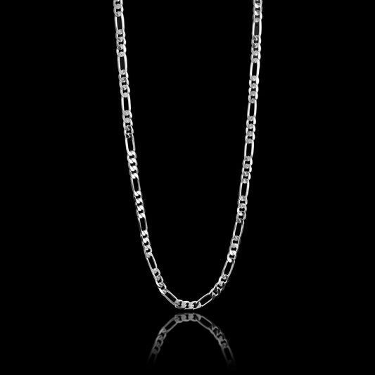 Sterling Silver Platinum Plated Diamond Cut Figaro Chain