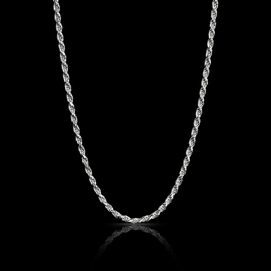 Sterling Silver Platinum Plated Diamond Cut Rope Chain
