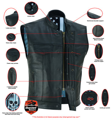Private Skull Lined Leather Motorcycle Vest