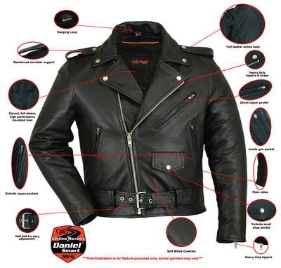 Men's Classic Plain Side Police Style M/C Jacket
