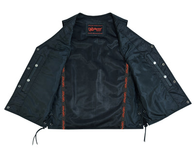 Men's Black Leather Vest with Side Laces and Gun Pockets