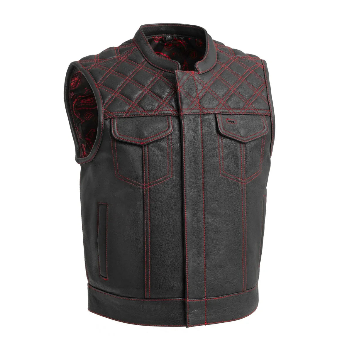 Upside Men's Club Style Leather Vest Orange and Green