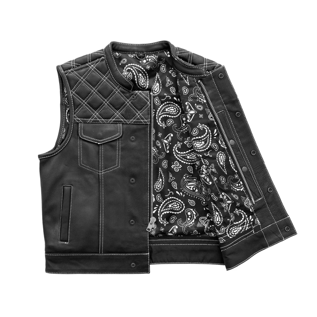 Upside Men's Club Style Leather Vest Orange and Green