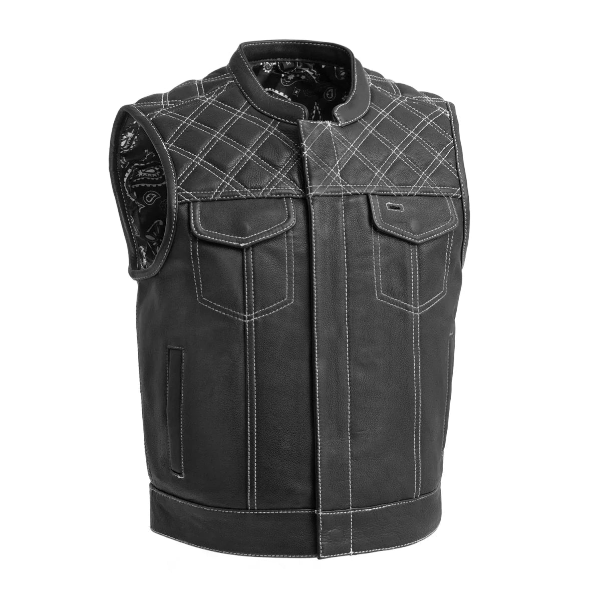 Upside Men's Club Style Leather Vest Orange and Green