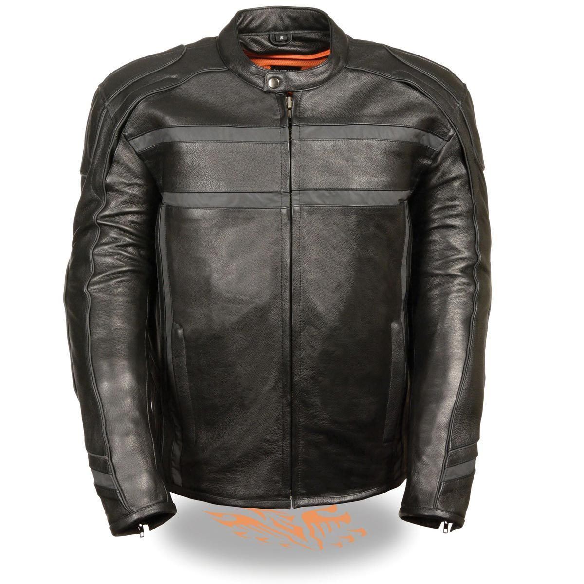 Milwaukee Leather ML2083 Men's Black Premium Leather Vented Motorcycle Rider Jacket w/ Reflective Piping