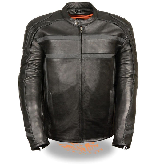 Milwaukee Leather ML2083 Men's Black Premium Leather Vented Motorcycle Rider Jacket w/ Reflective Piping