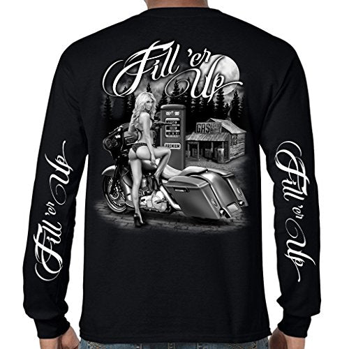 Fill 'er Up Long Sleeve Biker Black Shirt