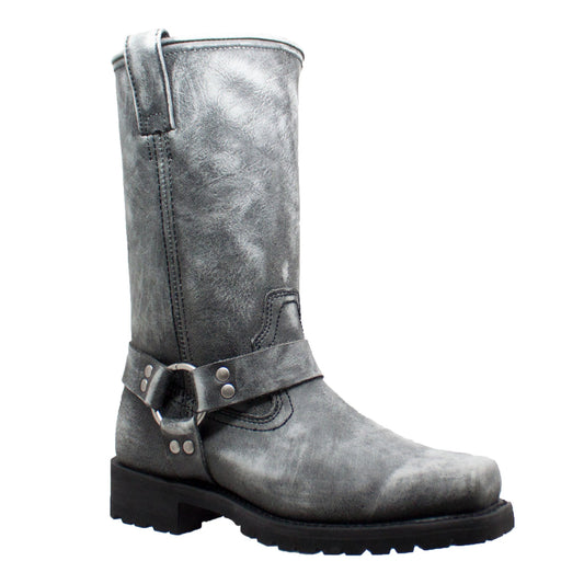 Men's Harness Zipper Boot Black Stone Wash Leather