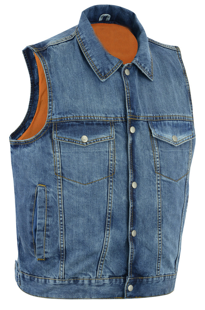 Snap Front Denim Vest- Blue