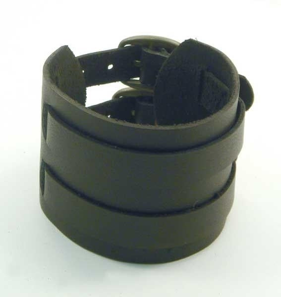 Black Buckle Leather Cuff Bracelet with Belt Buckle Adj