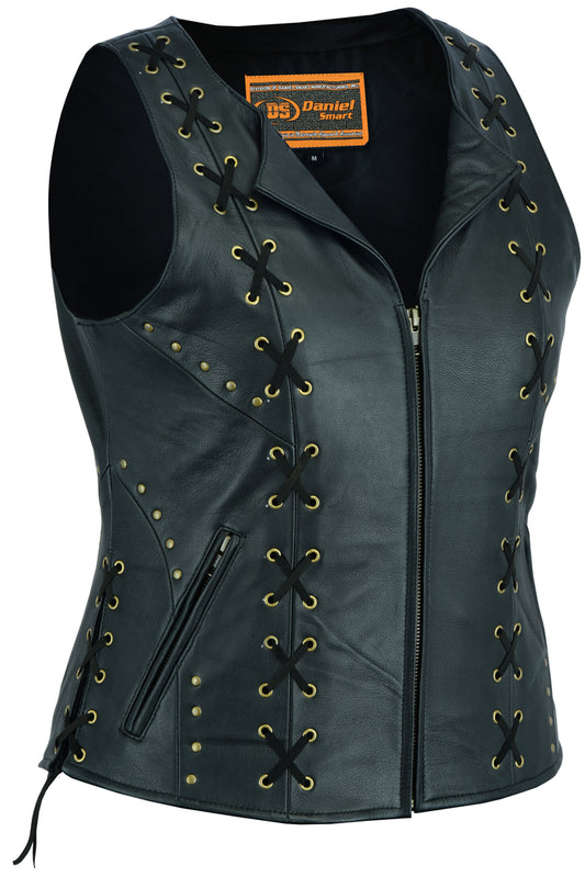 Women's Zippered Vest with Lacing Details