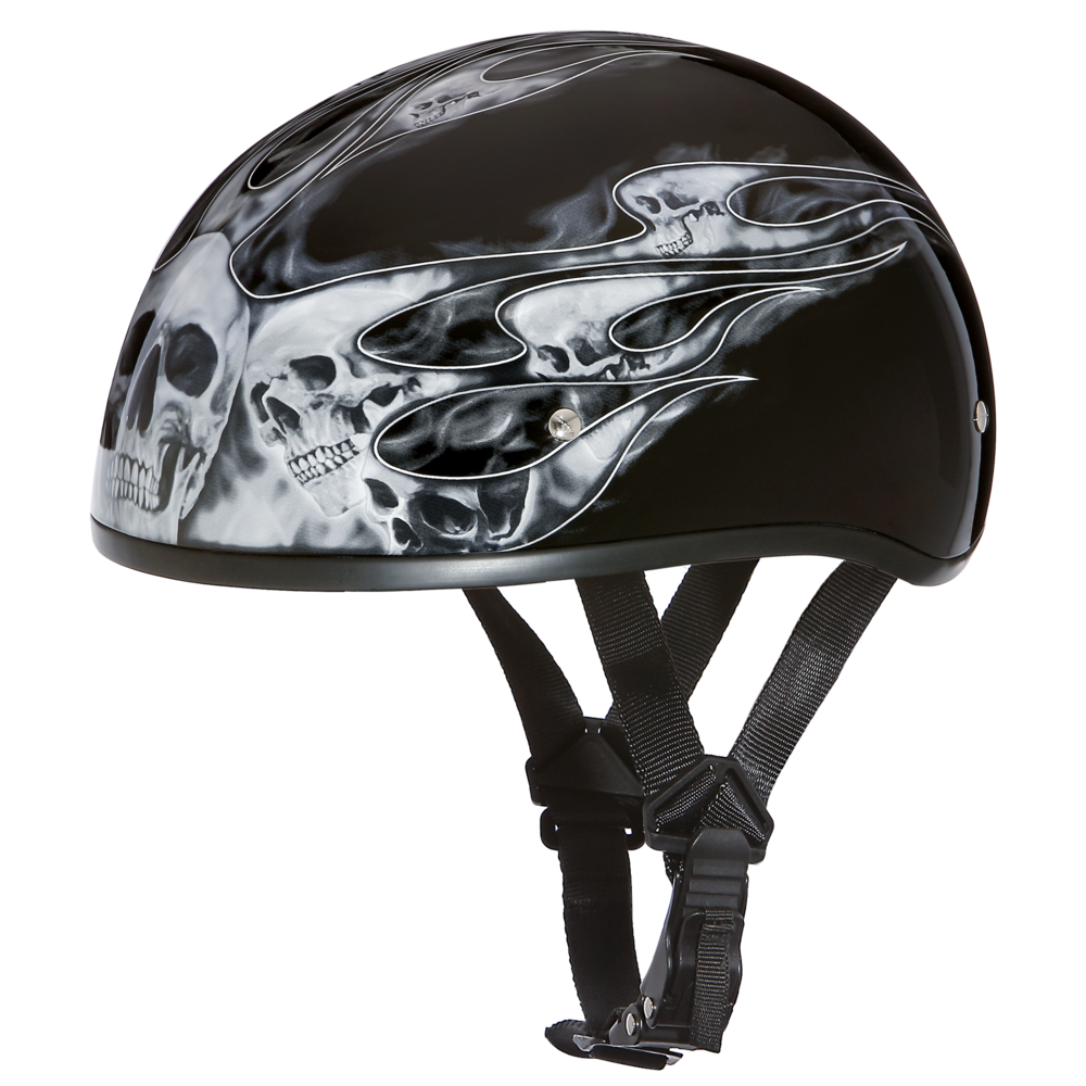 D.O.T. DAYTONA SKULL CAP - W/ SKULL FLAMES SILVER