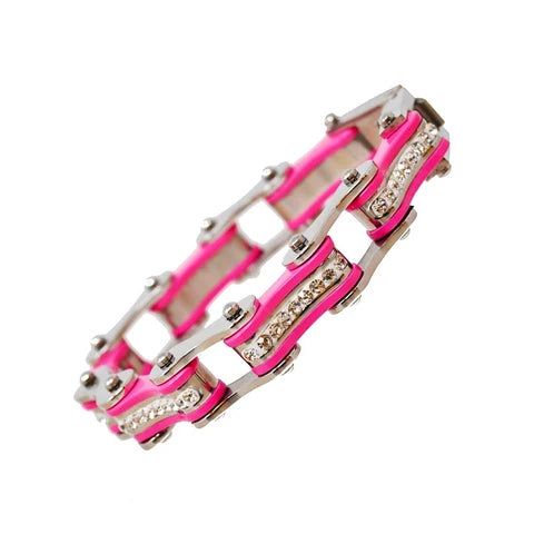 Two Tone Silver/Pink W/White Crystal Bracelet
