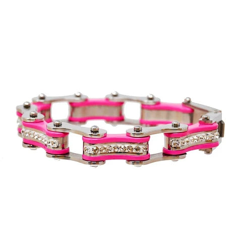 Two Tone Silver/Pink W/White Crystal Bracelet