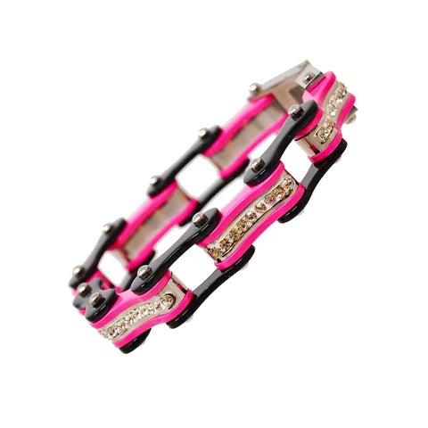 Two Tone Black/Pink W/White Crystal Bracelet