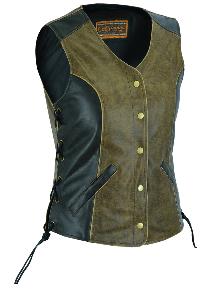 Women's Stylish Longer Body Vest - Side Laces - Two Tone