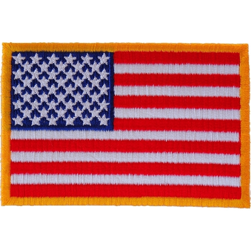 US Flag Patch Small Yellow Border 3 Inch