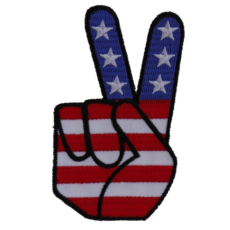 Peace Hand Sign with American Flag Patriotic Iron on Patch
