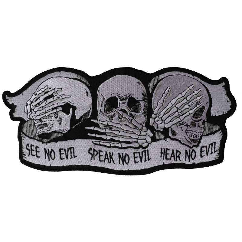 See No Evil Speak No Evil Hear No Evil Skull Large Embroidered