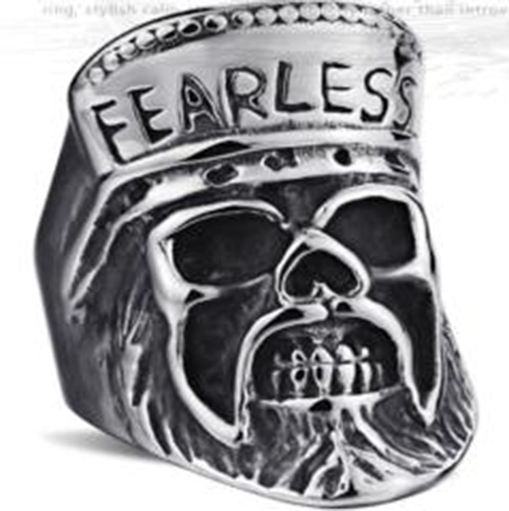 Stainless Steel Fearless Skull Biker Ring