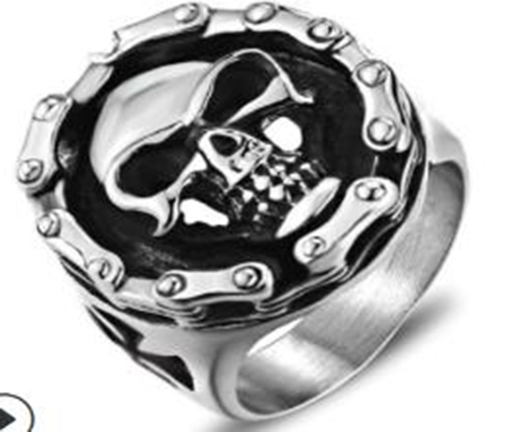 Stainless Steel Biker Chain Skull Face Biker Ring