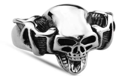 Stainless Steel Handle Bar Skull Biker Ring