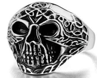 Stainless Steel Forward Face Skull Biker Ring