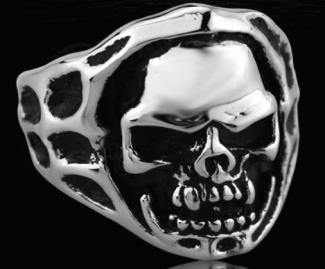 Stainless Steel Open Face Skull Biker Ring