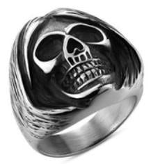 Stainless Steel Sleepy Head Skull Biker Ring