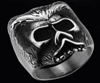 Anillo de motociclista con calavera barbuda de acero inoxidable