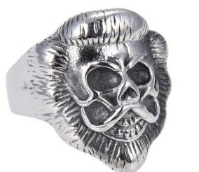 Stainless Steel Lion Face Skull Biker Ring