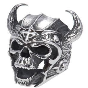 Stainless Steel Warrior Skull Biker Ring