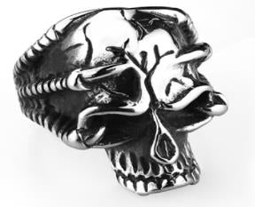 Stainless Steel Broken Skull Face Skull Biker Ring