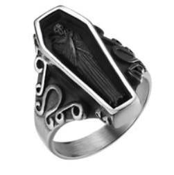 Stainless Steel Coffin Biker Ring