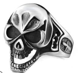 Stainless Steel Evil Face Skull Biker Ring