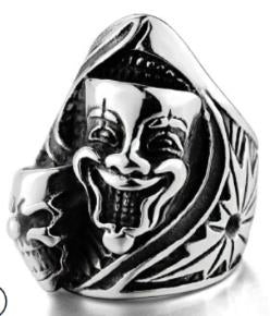Stainless Steel Joker Face Skull Biker Ring