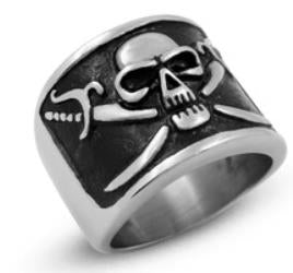 Stainless Steel Pirate Symbol Skull Biker Ring