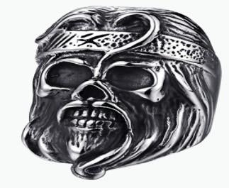 Stainless Steel Anarchy Skull Face Biker Ring