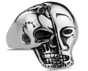 Stainless Steel Terminator Skull Face Biker Ring