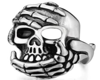 Stainless Steel Hand Held Skull Biker Ring