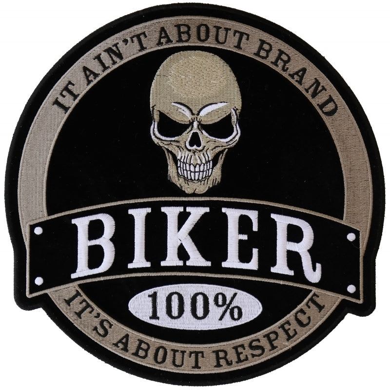 100% Biker Skull Embroidered Iron on Patch
