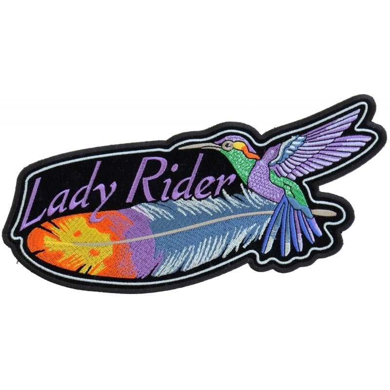 Hummingbird Lady Rider Feather Embroidered Iron on Patch