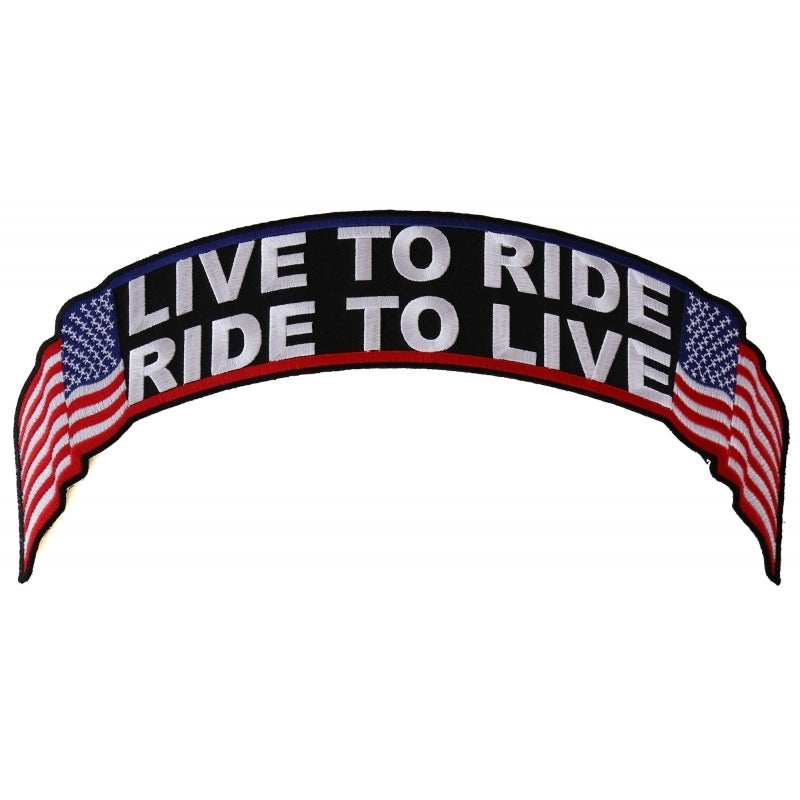 Live To Ride Ride To Live US Flag Biker Back Patch