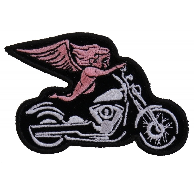 Pink Biker Angel On Motorcycle Patch