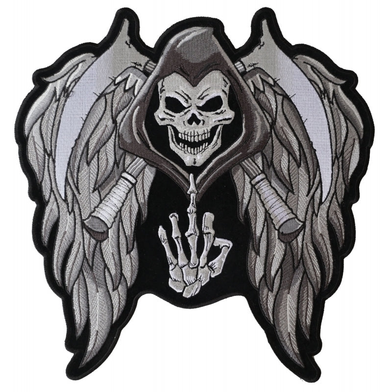 Reaper Wings Scythe Middle Finger Embroidered Iron on Patch