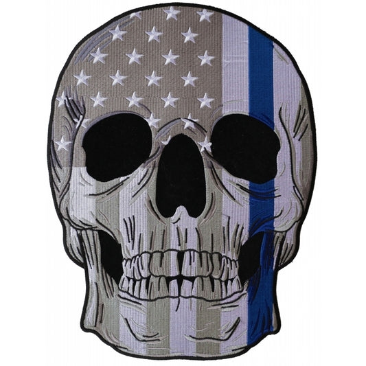 Thin Blue Line Police Flag Skull Embroidered Iron on Patch
