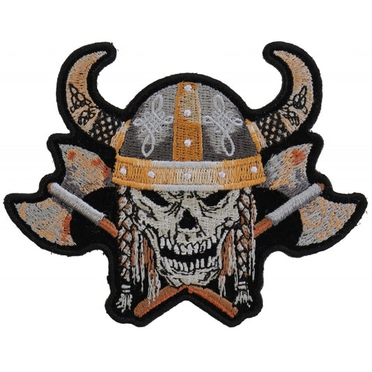 Viking Skull With Axes and Horn Helmet Small Patch